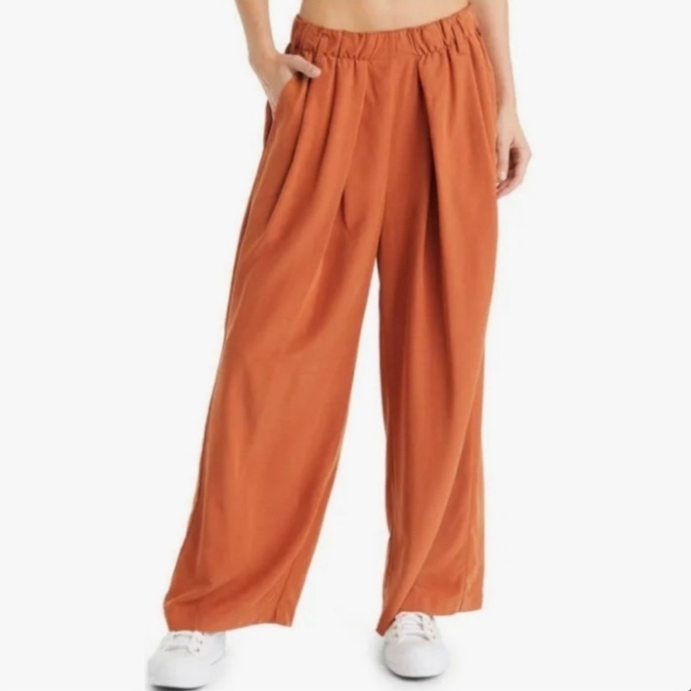 Free People Nothin To Say Pleated Trouser Pants Wide Leg Women’s Medium Orange